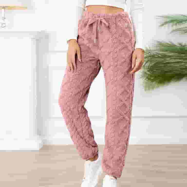 超話題新作 Womens Cozy Elastic Pants Pajama Fuzzy Pants PJ Furry Clothing