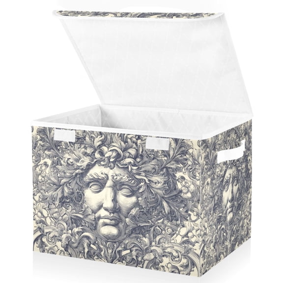 Foldable Fabric Storage Bin With Handle Collapsible Basket Box Storage With Lid Organizer Baroque Elements