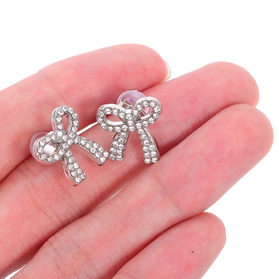 LOLIPPYY 2 Pairs Sparkling Rhinestone Bow Earrings, Lightweight Zinc Alloy Fashion Jewelry Accessories for Women