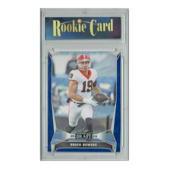 Certified Mint Brock Bowers 2023 Leaf Football #18 Blue Short Print Rookie Card Las Vegas Raiders