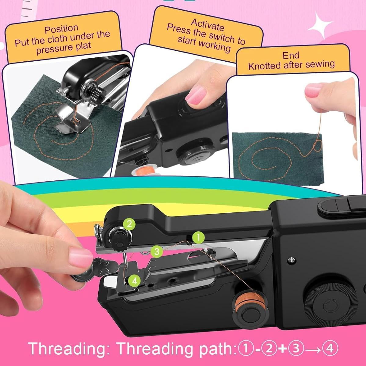 14 Coils +6 Accessories Handheld Sewing Machine, Portable Mini Electric Small Sewing Kit for Beginners, DIY