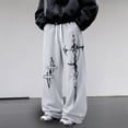 thumbnail image 2 of CONZONE Men's Baggy Sweatpants Gothic Wide Leg Pants for Men Trendy Elastic Waist Graphic Y2K Soft Streetwear Joggers With Pocket, 2 of 5