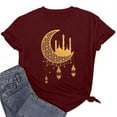 thumbnail image 6 of Penkiiy Happy Ramadan Tops Blouse for Women Women's Graphic Tees Moon Print Short Sleeve Round Neck T Shirts Tops XL Wine, 6 of 6