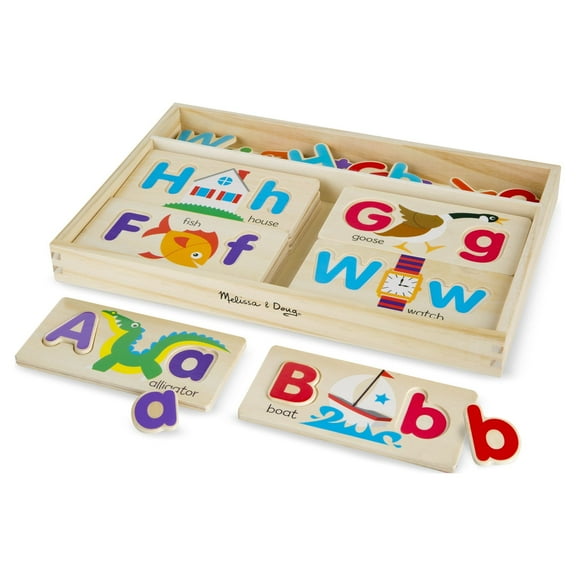 Melissa & Doug ABC Picture Boards - Educational Toy With 13 Double-Sided Wooden Boards and 52 Letters