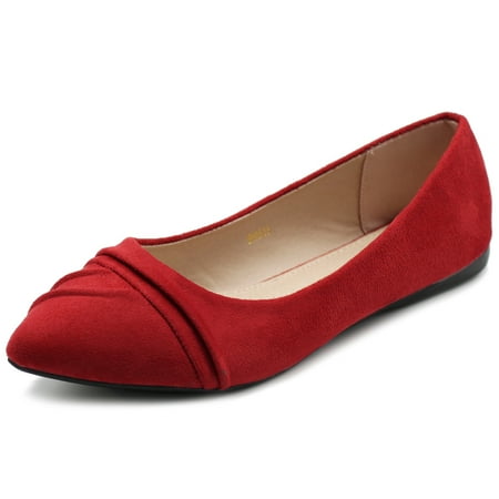 

Ollio Women s Shoes Ballet Dress Faux Suede Pleated Pointed Toe Flats 1BN1833