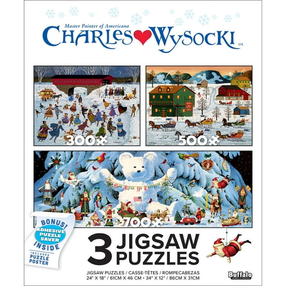 Buffalo Games Charles Wysocki Holiday Three Interlocking Jigsaw Puzzles