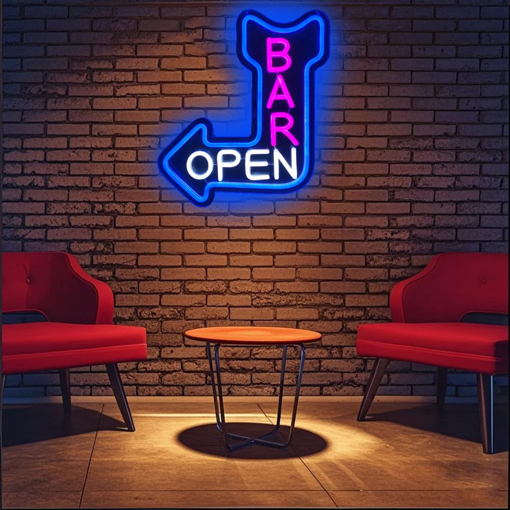 Bar Open Neon Sign,Open Arrow Neon Light for Bar Club Beer Shop Man Cave Restaurant Business Occasions Decor (left )