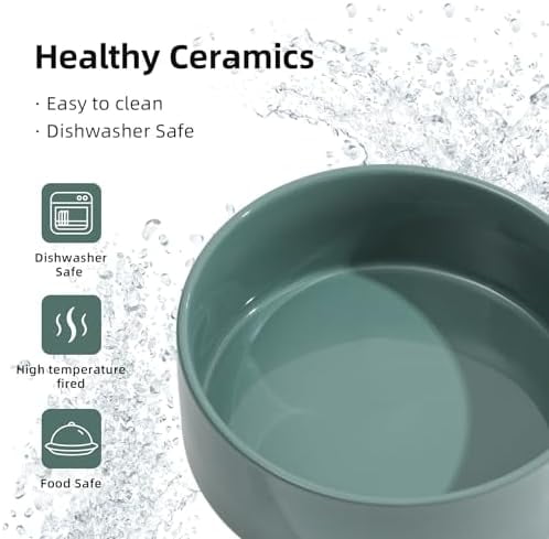 Ceramic Set of 2 Cat Bowls, Food and Water Bowls for Cats, Kitty, 2pcs Cat Dishes, Pet Feeder(5.1inch, 2 x Light Green Bowls) 2 x Bowl - Dark Green,5.1inch