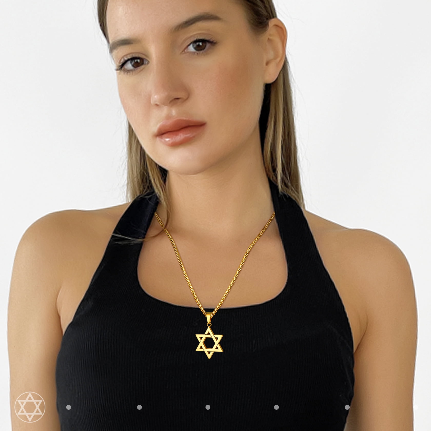 U7 Mens Star of David Necklace 18K Gold Plated Jewish Pagan