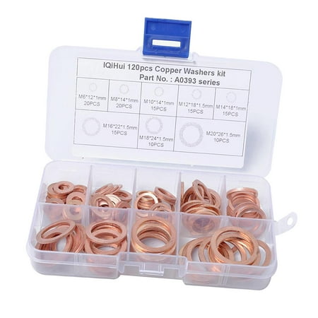 

120 Pieces 8 Size Assorted Solid Washers Seal Flat Brake s