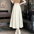 thumbnail image 2 of TaTaai Women Summer Solid Color Elastic Waist Midi Skirt Lightweight Breathable Soft Fabric Machine Washable No Fading Versatile Daily Office Street Casual Wear Midi Skirt Gift, 2 of 7