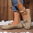 thumbnail image 6 of Womens Slip On Loafers Comfort Flat Shoes with Gold Chain, Faux Faux Leather Moccasin Style Casual Loafers in Khaki,Size 7, 6 of 9