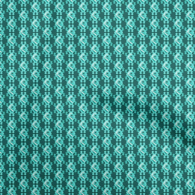 oneOone Rayon Teal Green Fabric Asian Kilim Sewing Craft Projects Fabric Prints By Yard 56 Inch Wide