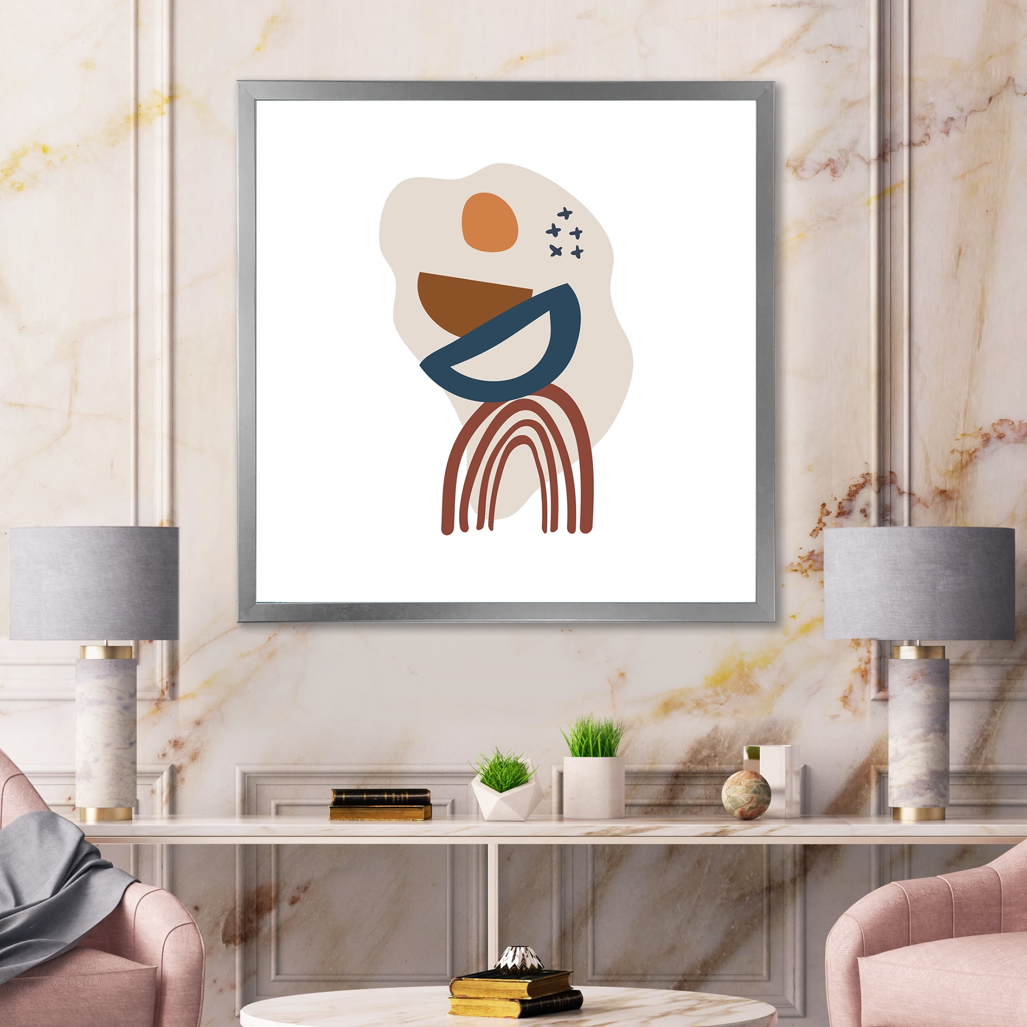 Designart 'Abstract Elementary Shapes In Terracotta Tones I' Modern Framed Art Print