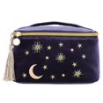 thumbnail image 5 of Bolsa de maquillaje cosmética SZZCX con estampado de estrellas lunares bordadas en terciopelo azul marino, 5 of 5
