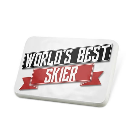 Porcelein Pin Worlds Best Skier Lapel Badge – (Best Water Skier In The World)