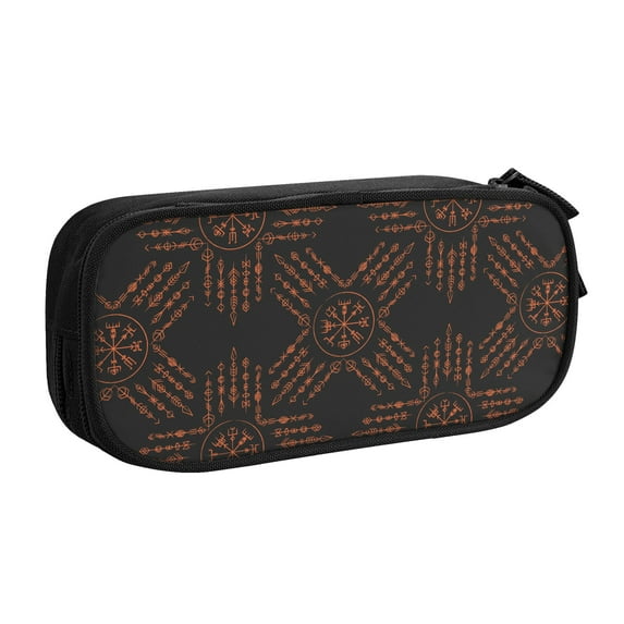 TEQUAN Large Capacity Pencil Case, Dark Runics Yellow Symbols Pattern Pencil Pouch 2 Compartments Pencil Bag (Black)