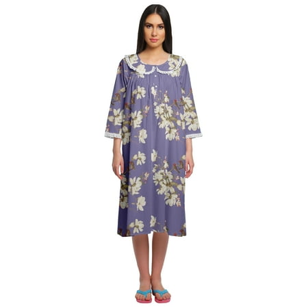 

Moomaya Button Placket Knee Long Nightdress For Women Printed Nightwear