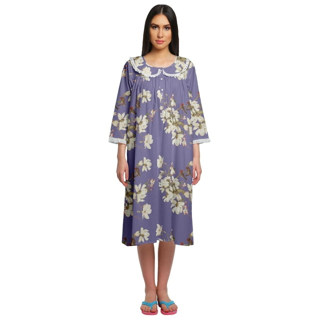 Moomaya Chemise de Nuit Boutonnée Longueur Genou pour Femmes Imprimée