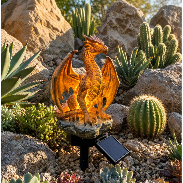 Dragon Legacy Golden Ember Edition Solar Garden Light, Auto