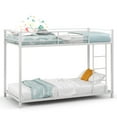 thumbnail image 2 of Gymax Twin Over Twin Low Metal Bunk Bed with Ladder Guardrails for Teens Adults White, 2 of 9