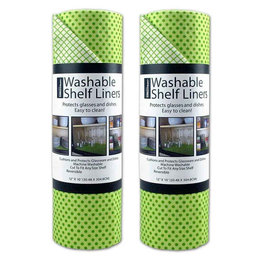 Set of 2 Green Dotted Washable Shelf Liner Rolls 120"