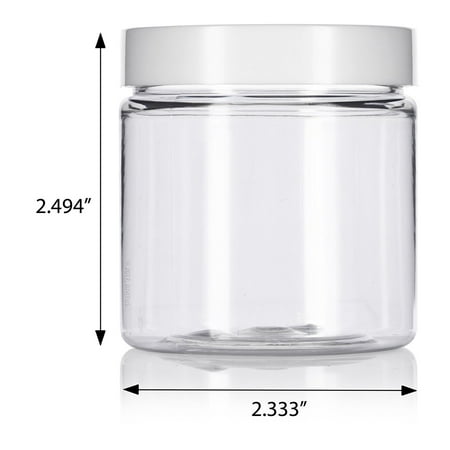 3 Oz Plastic Jar - Clear PET (BPA Free) Plastic Refillable Travel Jar with White Foam Lined Lid - 4 oz (6 Pack) + Spatulas and Labels