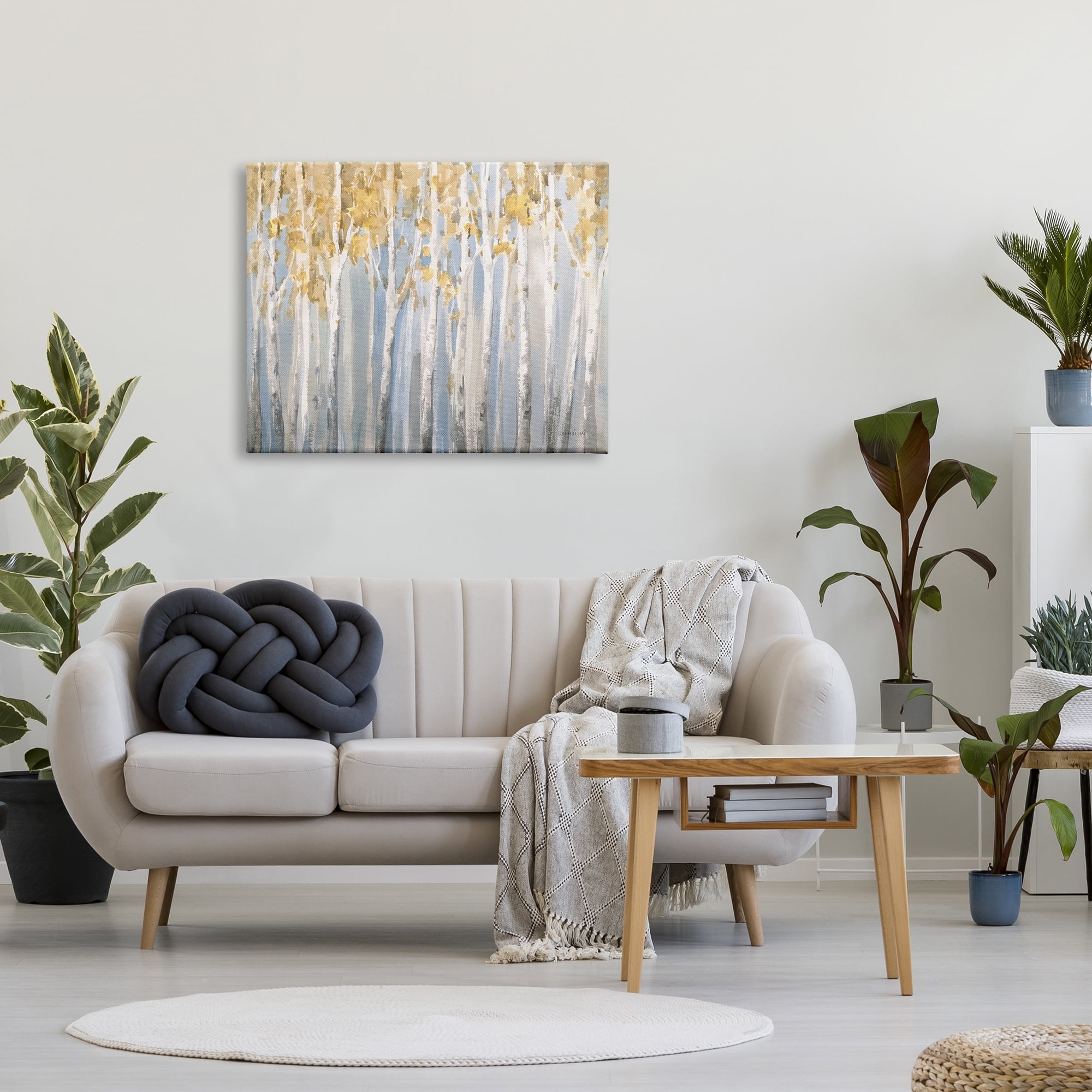 Design by Danhui Nai Line of Birch Trees Mystical Spring Forest Landscape 40 in x 30 in Painting Canvas Art Print, by Stupell Home Décor