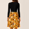 thumbnail image 5 of Women's Halloween Dress Pumpkin Spider Long Sleeve Hepburn 1950s Funny Tea Length Dress Crew Neck Cocktail Classic Casual Dresses with Belt S, 5 of 6