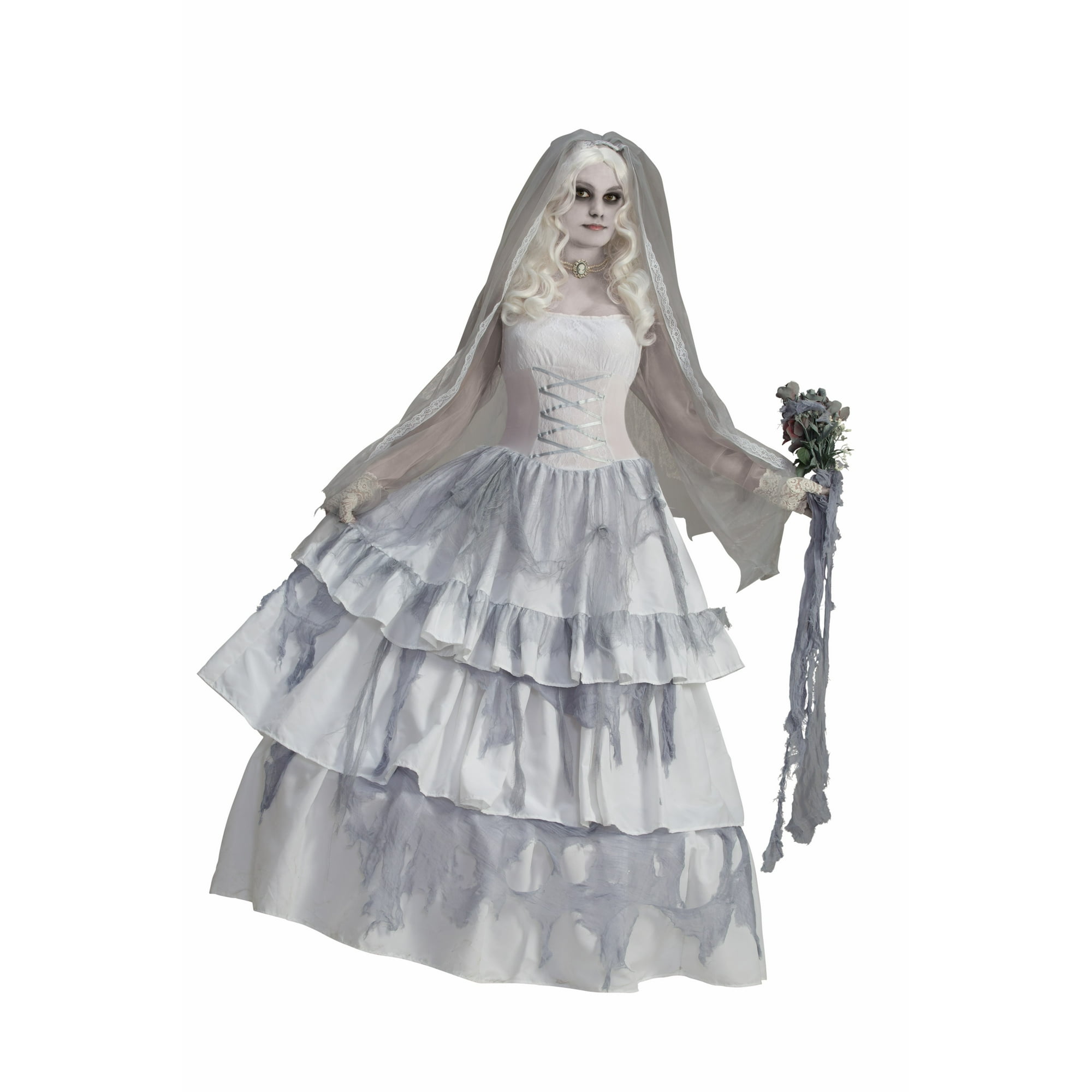 Women s Deluxe Victorian Ghost Bride Grey Fancy Dress Costume Zombie Std 14 16 Walmart
