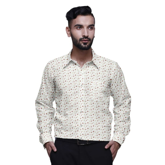 BESTMAN Printed Cotton Shirt With Pockets Spread Collar Button Down Formal Shirt