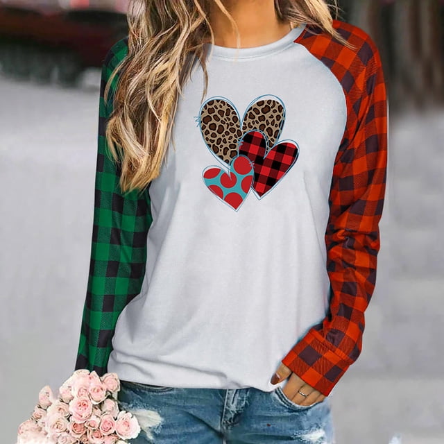 Nouveaux Hauts pour Femmes 2023 Mode Col Rond T-Shirt à Manches Longues Automne Imprimé Blouse Ample Hauts Grande Taille Chemise à Manches Longues pour Femmes