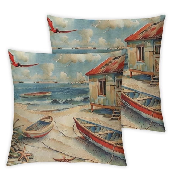 Acheng Set of 2 Summer Beach Throw Pillow Cases Marine Animal Fish Starfish Crab Pattern Throw Pillow Cushion Cover Ocean Sea Theme Home Couch Decor Standard Pillowcase Set Of 2 12x12in