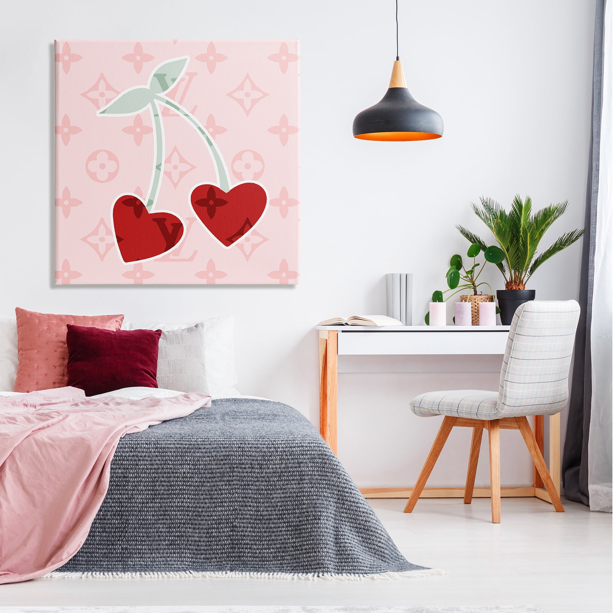 Stupell Industries Pink Glam Cherry Hearts Food & Beverage Painting Gallery Wrapped Canvas Print Wall Art, 36 x 36