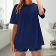 thumbnail image 5 of V-Neck Women's Short Sleeve T-shirt Women'S Loose And Comfortable Oversized Trendy T Shirt Top,Blue Women's Short sleeve T-shirt L, 5 of 9