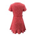thumbnail image 4 of Pompotops Mode Femmes Mousseline Volant Manches Courtes Imprimé Bandage Casual V-Neck Robe, 4 of 8