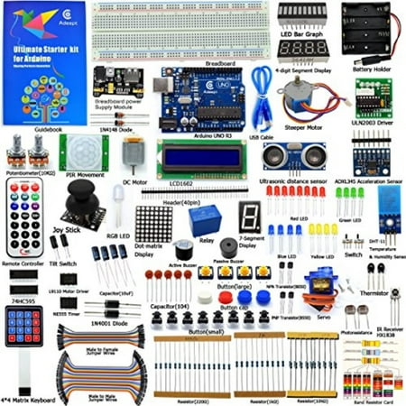 Adeept Ultimate Starter Kit for Arduino UNO R3, LCD1602, Servo Motor, Relay, Processing and C Code, Beginner Starter Kit with 140 Pages Guidebook/Instructions (Best Arduino Kit For Beginners)