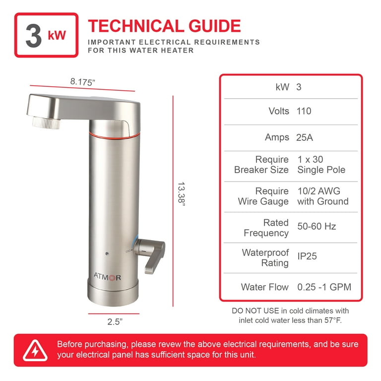Atmor 3kW 2-in-1 Electric Tankless Water Heater - Walmart.com