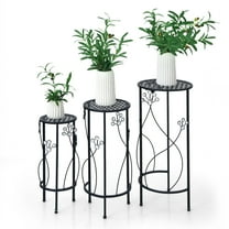 Topbuy 3 Pieces Metal Plant Stand Flower Pots Display Rack with Crystal Floral Design for Garden Round
