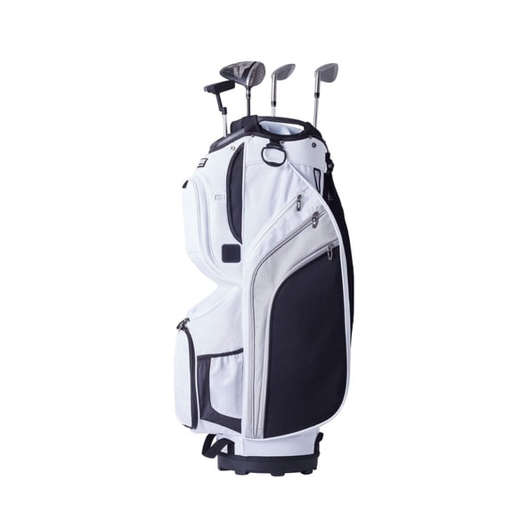 Golf Cart Bag 14-Way Divider, 13 Pockets, Waterproof Nylon, with Straps & Dust Cover - White