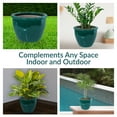 thumbnail image 4 of Sunnydaze Chalet 14.5" x 14.5" x 11.25" H Round Dark Green Ceramic Solid Plant Pot, 4 of 13