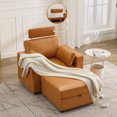 thumbnail image 3 of WUTUTUEE Single Chaise Lounge with Storage Ottoman, Adjustable Headrest & Side Pocket, Faux Leather Cloud Seat, Brown, 3 of 11
