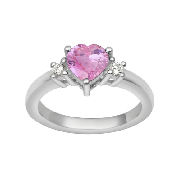 8MM Heart Shape Pink CZ Solitaire 925 Sterling Silver Women Valentines Day Gifts Ring