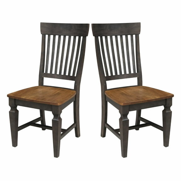 Vista Solid Wood Slat Back Chair - Set of 2 Chairs in Hickory/Washed Coal