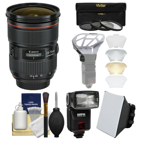 Single Softbox Kit - Canon EF 24-70mm f/2.8 L II USM Zoom Lens with Flash + Softbox + Diffuser + 3 Filters Kit for EOS 6D, 70D, 7D, 5DS, 5D Mark II III, Rebel T5, T5i, T6i, T6s, SL1 Camera