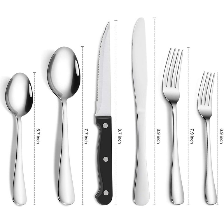 Cibeat 48 Piece Silverware Set with Steak Knives, Stainless Steel Flatware Set, Cutlery Set for 8 Steak Knife/Fork/Spoon