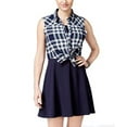 thumbnail image 3 of Emerald Sundae Chemise à Carreaux pour Femmes Robe Ligne A, Marine-Ivoire, Large, 3 of 4