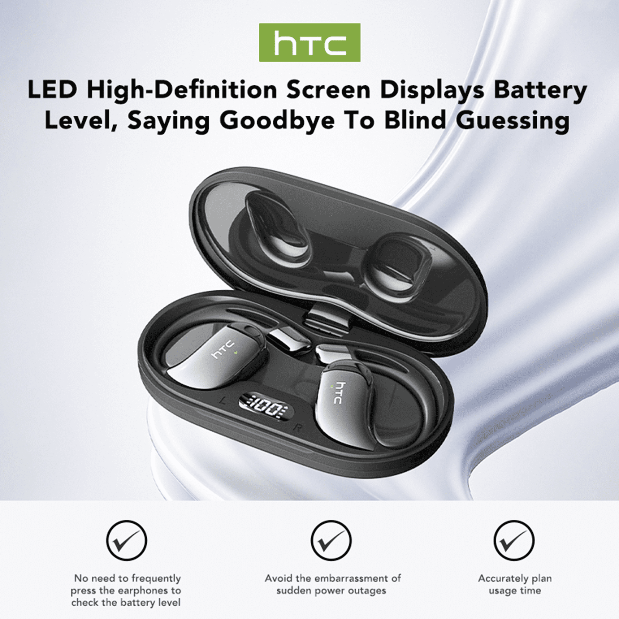 HTC NE57 AI Language Translation Earbuds Wireless Bluetooth6.0 Earbuds Real Time Support 135 Languages Open Ear Earbuds