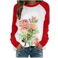 thumbnail image 1 of Pompotops Mode Femmes Printemps Automne Patchwork Imprimé Manches Longues Col Rond Casual Tee Tops, 1 of 6