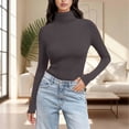 thumbnail image 2 of MVRLSH Long Sleeve Shirts For Women Women Solid Color High Neck Long Sleeve Crewneck Slim Fit Basic Rayon Spandex T Shirt Top Purple S-5Xl, 2 of 7